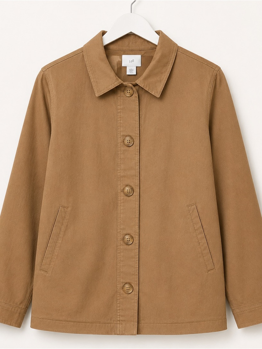 J.Jill Knit Modern Barn Jacket Camel Button Front Utility Shacket Medium - Picture 2 of 9